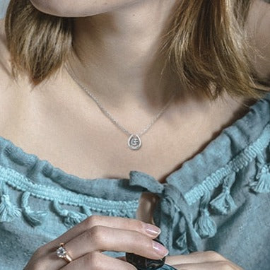 14k White Gold Diamond & Blue Sapphire Good Luck Charm Horseshoe Necklace,  16