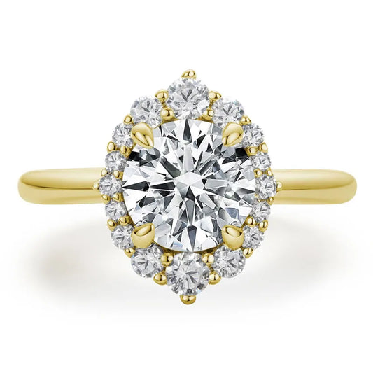 2ct Vintage Style Moissanite Diamond Halo Ring Yellow Gold Plated Sterling Silver