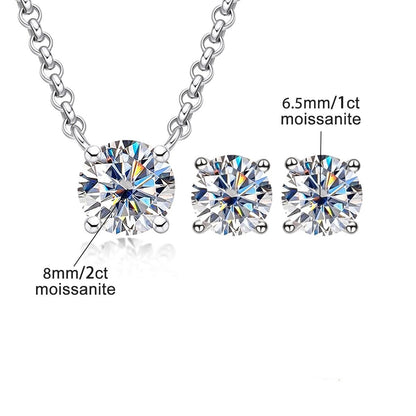 2ct Moissanite Necklace 1ct Earrings Jewellery Set