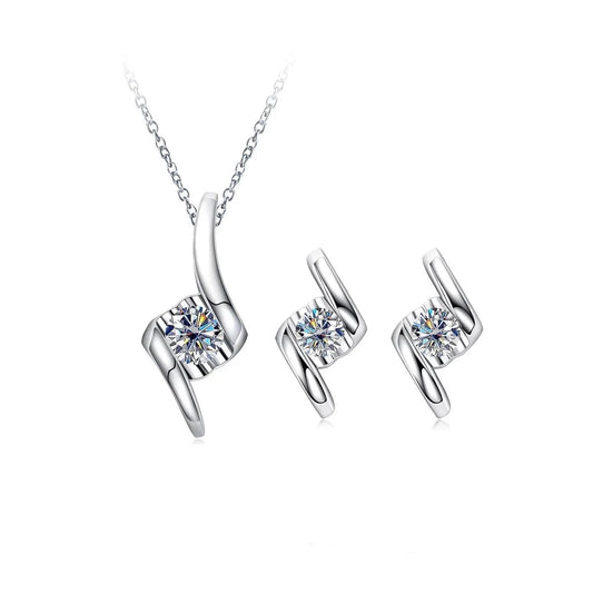 Moissanite Diamond Pendant Necklace Stud Earrings Set Sterling Silver
