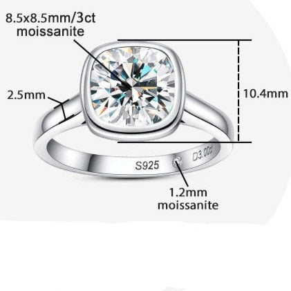 3 Carat Cushion Cut Bezel Moissanite Diamond Ring