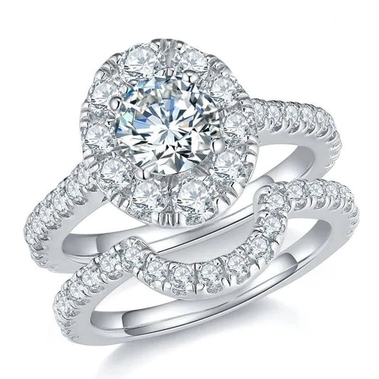 1 Carat Moissanite Diamond Halo Engagement Ring Wedding Ring Set Sterling Silver