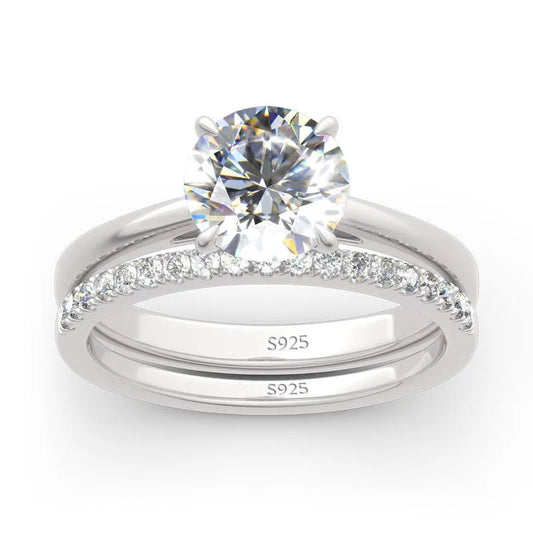 Ring Set with 2ct Moissanite Solitaire Engagement Ring and Half Eternity Wedding Ring