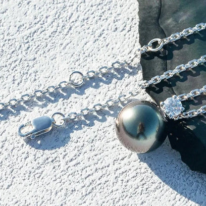 Sterling Silver Black Pearl Moissanite Necklace