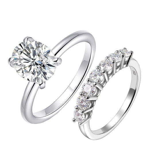 1ct / 2ct / 3ct Oval Cut Moissanite Diamond Ring Set / Bridal Ring Set