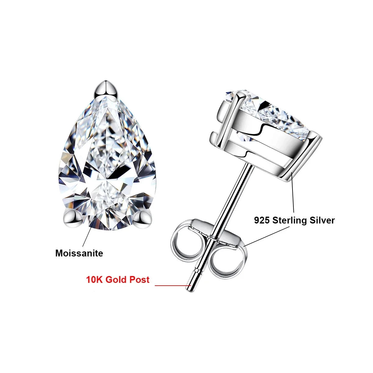 Pear Shape Moissanite Diamond Stud Earrings Free Shipping NZ