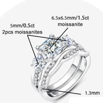 Princess Cut Moissanite Diamond Engagement Ring Set