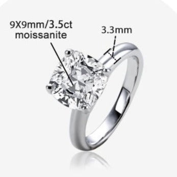 Cushion Cut Moissanite Diamond Engagement Ring Sterling Silver