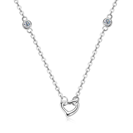 2mm Moissanite Diamond Heart Pendant Necklace Sterling Silver