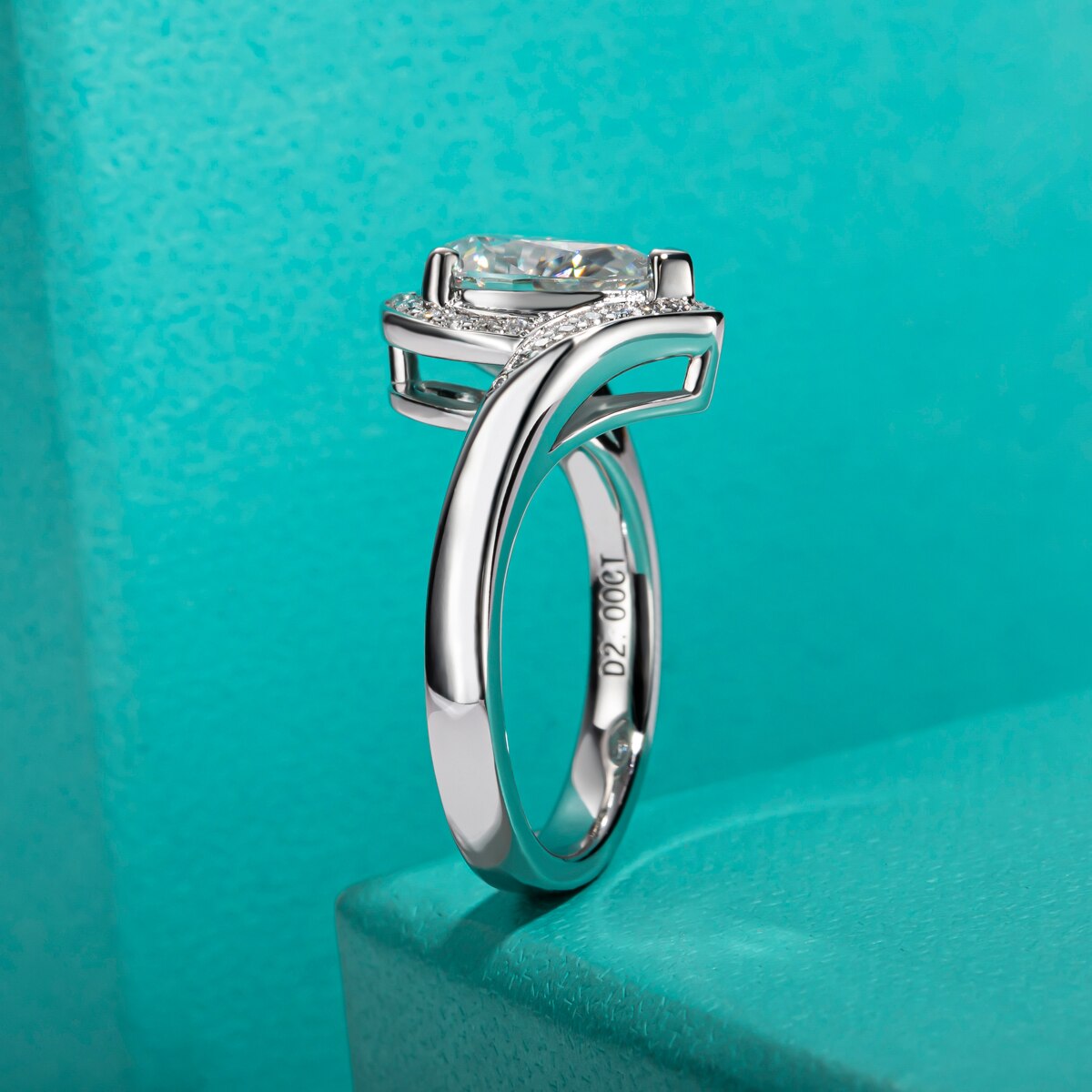 Sterling Silver Moissanite Diamond Halo Ring