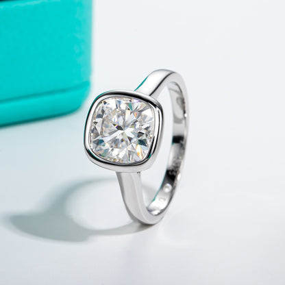Holloway Jewellery UK Cushion Cut Bezel Moissanite Diamond Ring