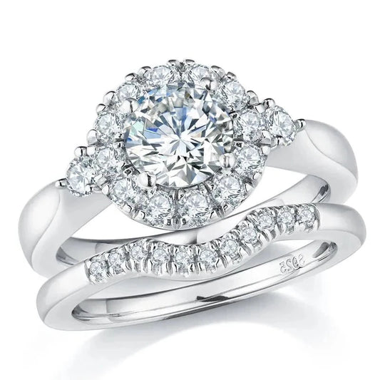 1ct Moissanite Diamond Engagement Ring Wedding Band Set Sterling Silver