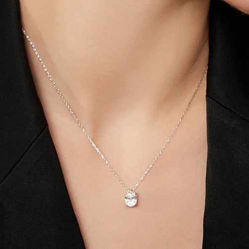 Sterling Silver Pendant Oval Moissanite Necklace