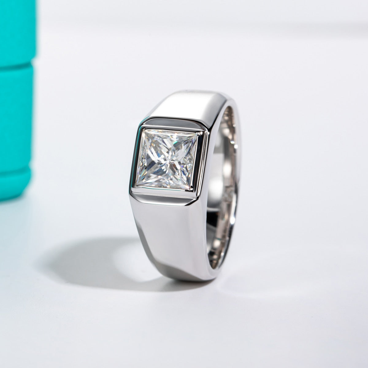 2 Carat Princess Cut Mens Moissanite Diamond Ring Sterling Silver