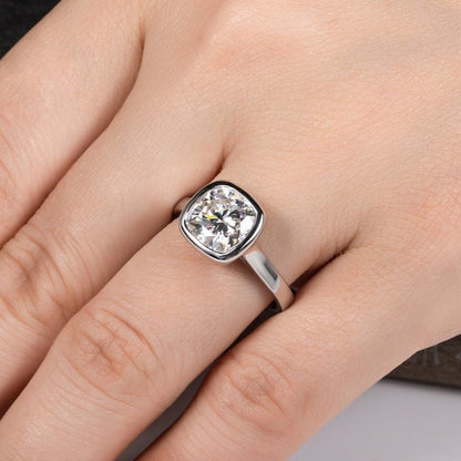 Bezel Moissanite Diamond Sterling Silver Ring UK