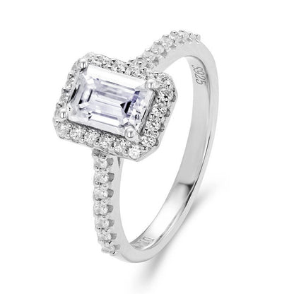 Emerald Cut Moissanite Diamond Halo Engagement Ring