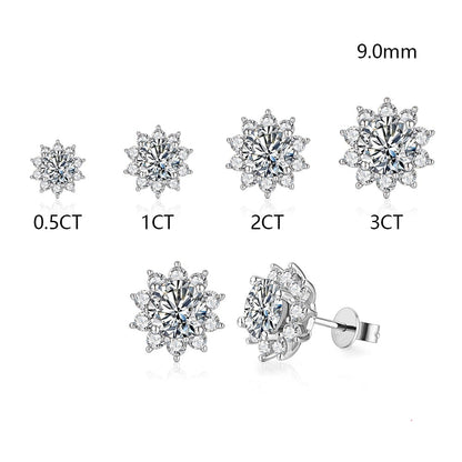Lotus Flower Moissanite Diamond Stud Earrings 925 Sterling Silver (1/2ct, 1ct, 2ct and 3ct options)