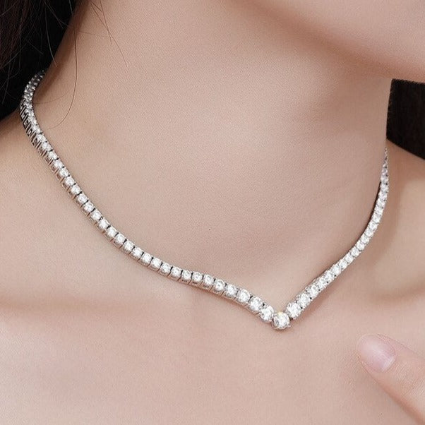Sterling Silver Moissanite Diamond Tennis Necklace Free Shipping US