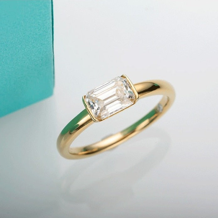 Emerald Ring Gold Colour Moissanite Diamond Ring Holloway Jewellery