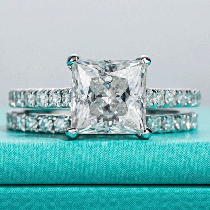 Holloway Jewellery Princess Cut Moissanite Diamond 3 Ring Set
