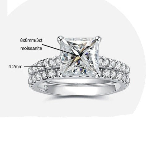 Princess Cut Moissanite Ring Set Engagement Wedding Band