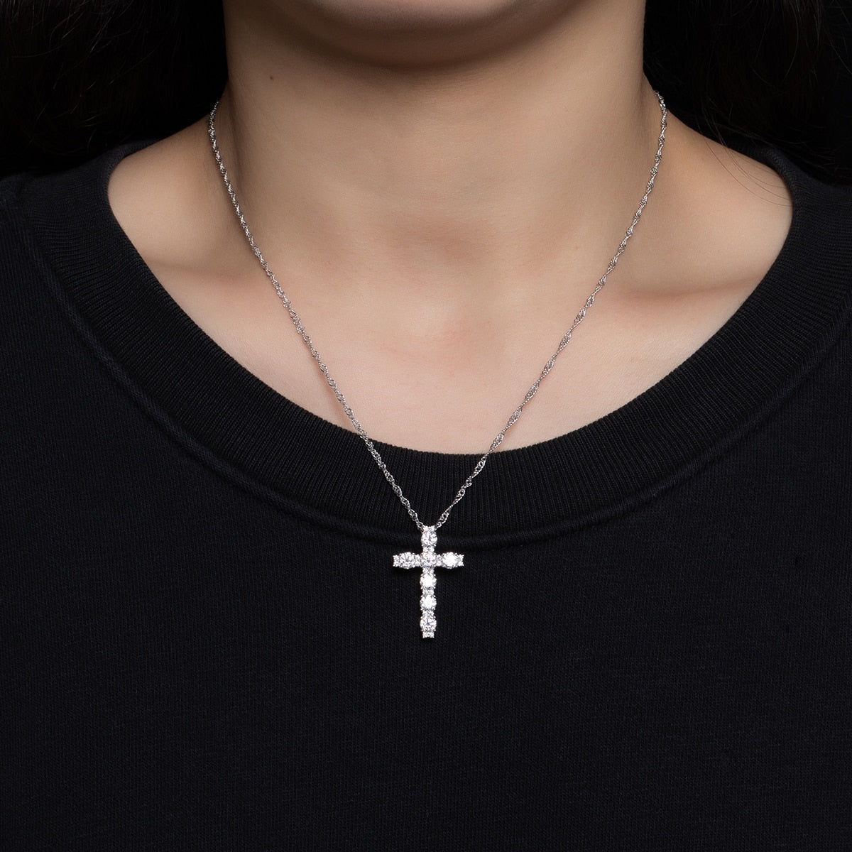 Sterling Silver Moissanite Cross Necklace