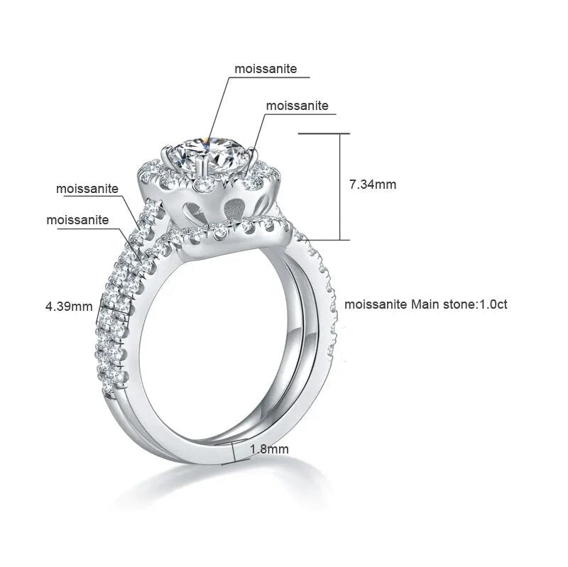 Moissanite Diamond Halo Engagement Ring Wedding Ring Set