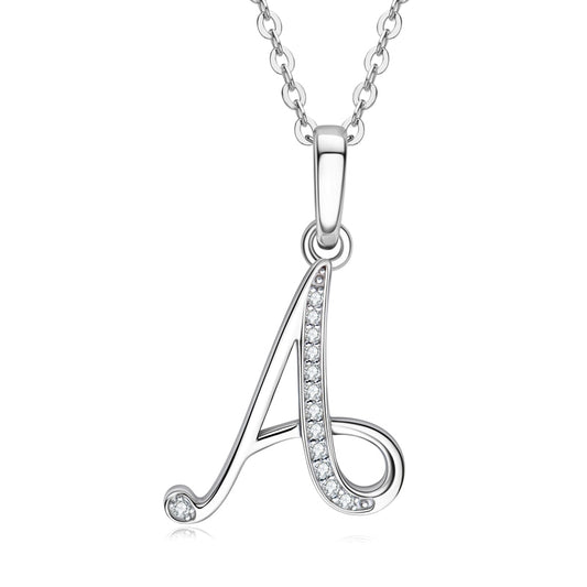Initial Necklace A-Z Letter Initial Moissanite Diamond Sterling Silver Pendant Necklace