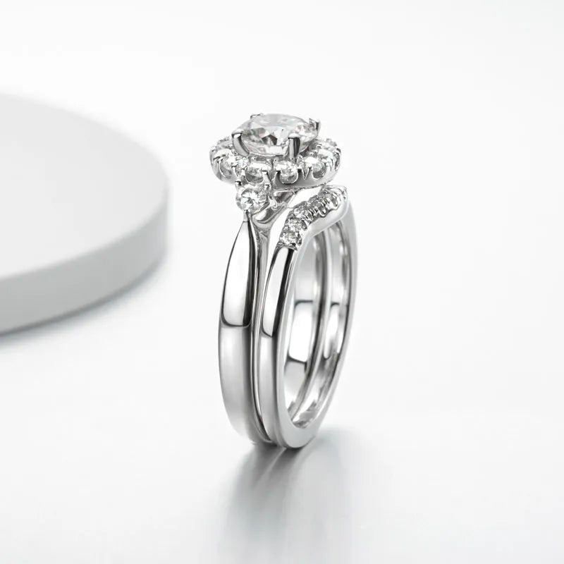 Sterling Silver Moissanite Bridal Ring Set