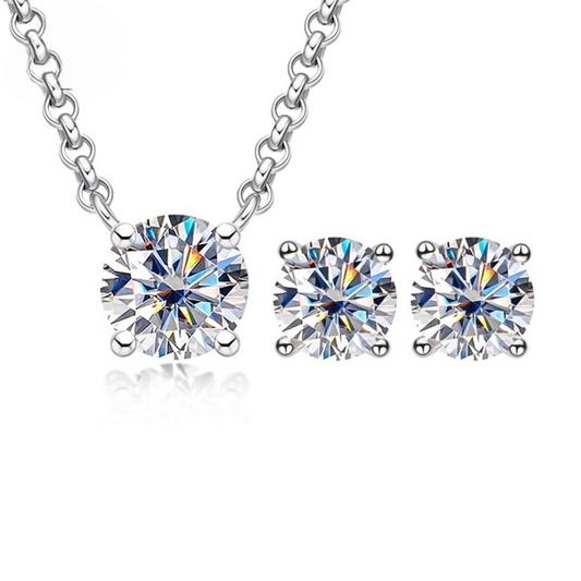 2ct Moissanite Necklace 1ct Earrings Jewellery Set Sterling Silver
