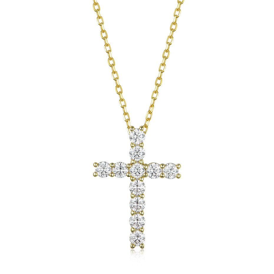 Moissanite Diamond Sterling Silver Cross Necklace 