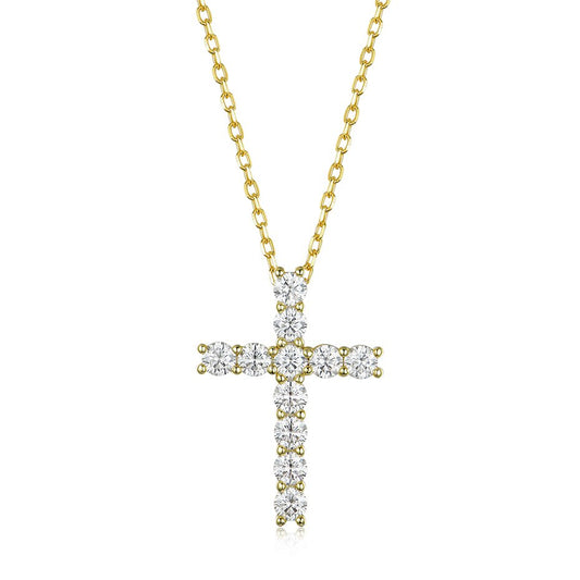 Moissanite Diamond Sterling Silver Cross Necklace 