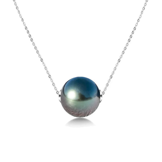 Tahitian Black Pearl Pendant Necklace Sterling Silver