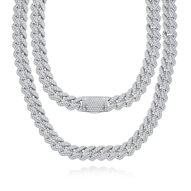 Mens Moissanite 16mm Cuban Chain Bracelet / Chain Necklace 925 Sterling Silver