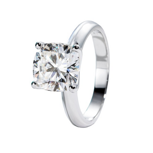 cushion cut solitaire engagement ring moissanite diamond Holloway Jewellery