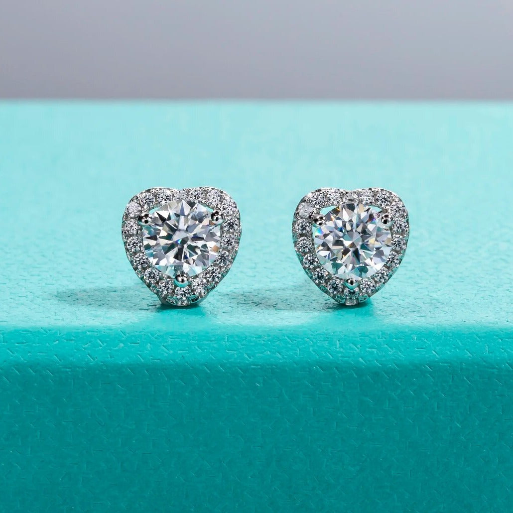heart moissanite diamond stud earrings