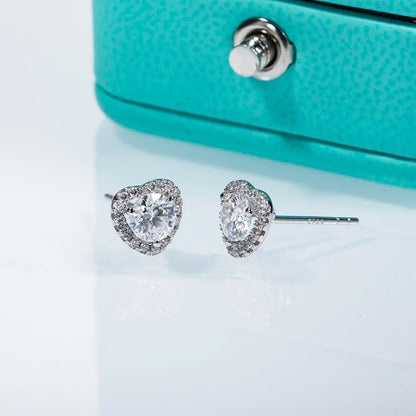 silver stud earrings moissanite diamonds heart shape 0.5ct