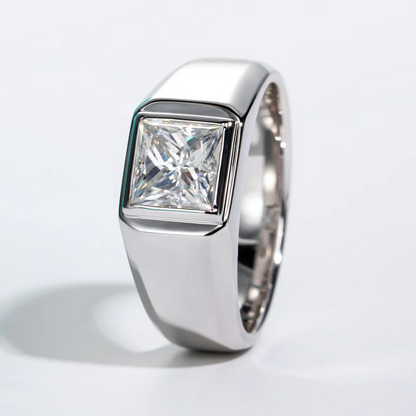 2ct Princess Cut Mens Moissanite Diamond Ring Bezel Set Sterling Silve HollowayJewellery