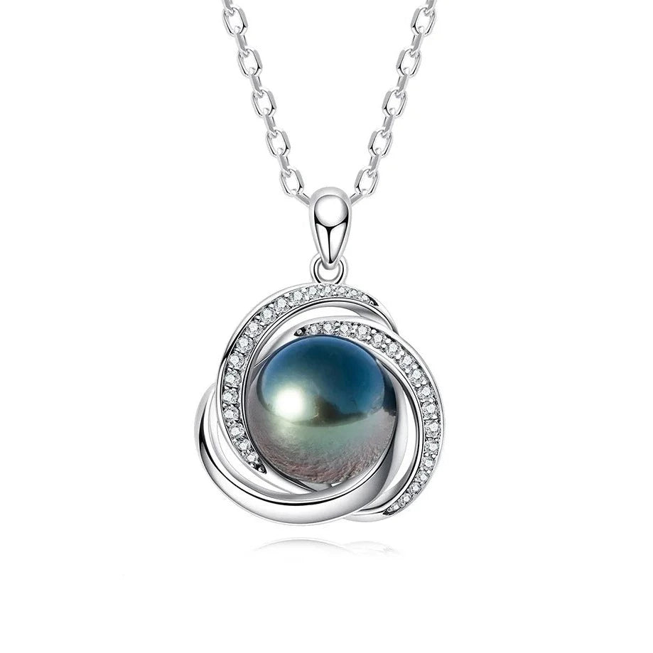 Tahitian Black Pearl Moissanite Pendant Necklace Sterling Silver