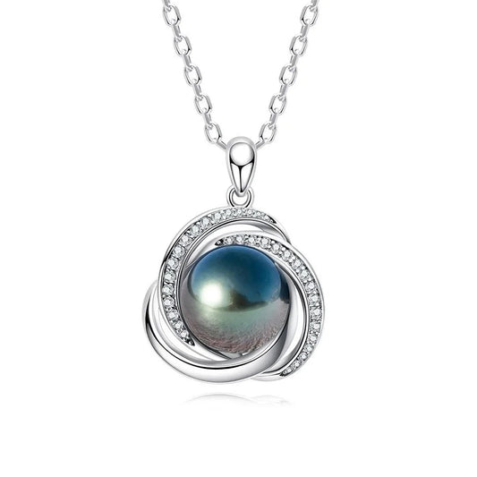 Tahitian Black Pearl Moissanite Pendant Necklace Sterling Silver