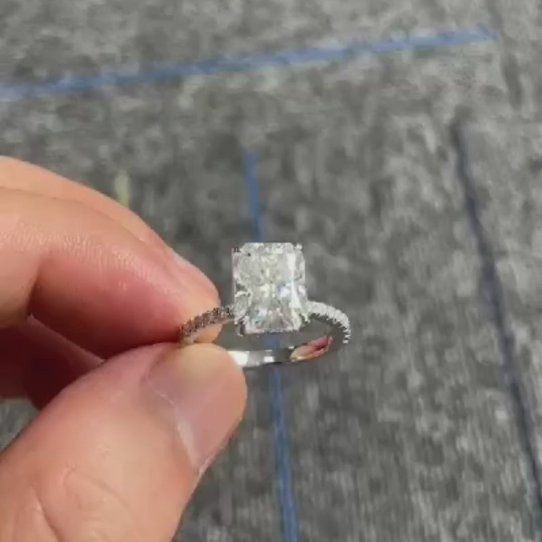 4 Carat Radiant Cut Moissanite Diamond Engagement Ring Sterling Silver
