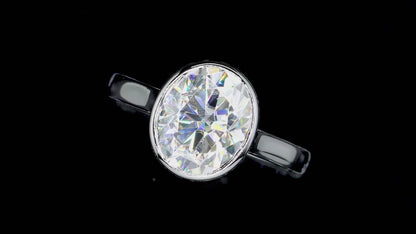 3ct Oval Shape Moissanite Diamond Engagement Ring Sterling Silver Bezel Setting