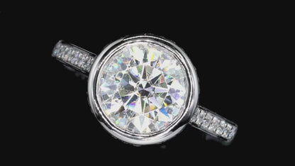 Holloway Jewellery 3ct Moissanite Diamond Bezel set ring with side stones and hidden halo