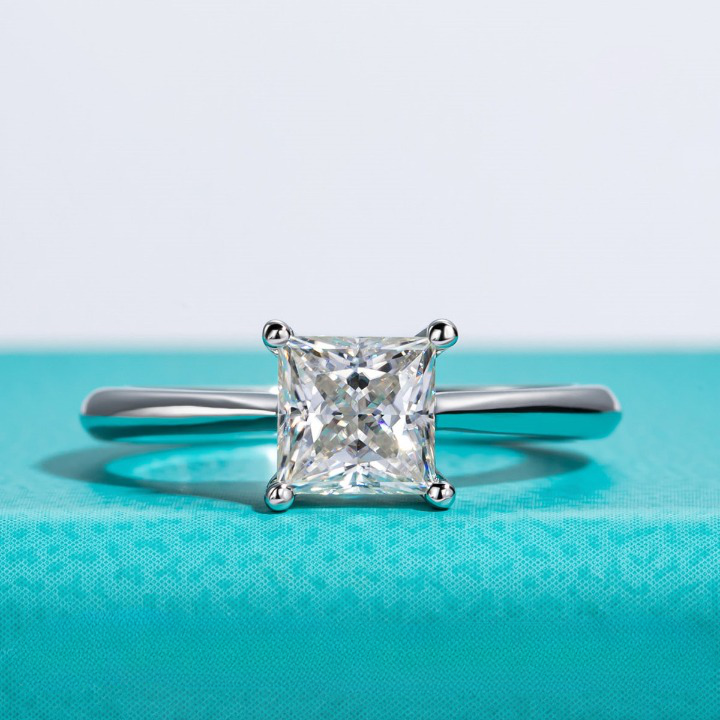 1.2ct Princess Cut Moissanite Diamond Engagement Ring Sterling Silver