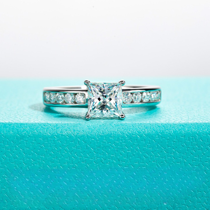 1.2ct Princess Cut Moissanite Diamond Engagement Ring Sterling Silver