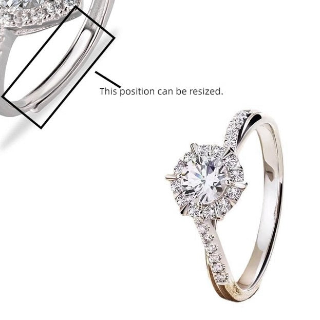 Resizable Moissanite Diamond White Gold Plated Engagement Ring UK