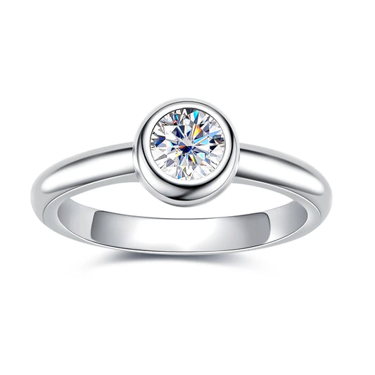 0.5ct Bezel Moissanite Diamond Engagement Ring Sterling Silver