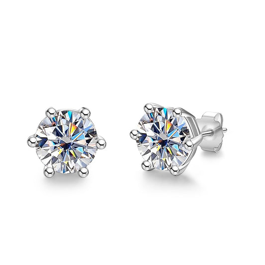 Round Brilliant Moissanite Diamond 925 Sterling Silver Gold Plated Earrings