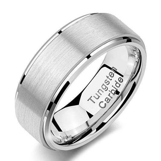 8mm Wide Matte Brushed Tungsten Mens Ring Silver Colour
