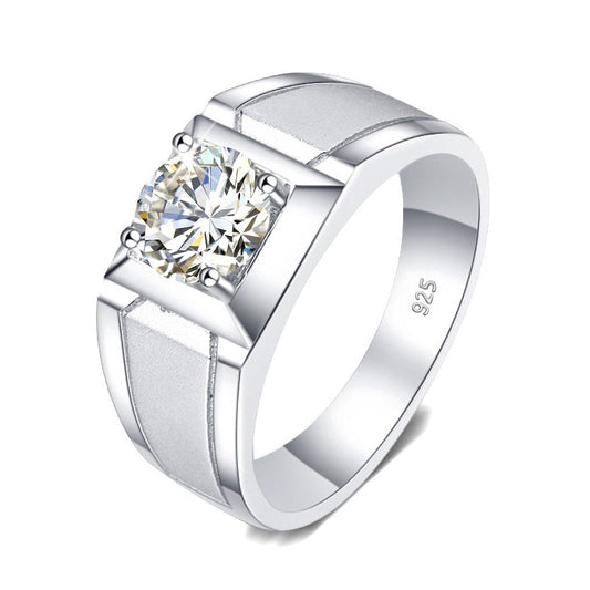 2 Carat Mens Moissanite Diamond Sterling Silver White Gold Plated Engagement Ring